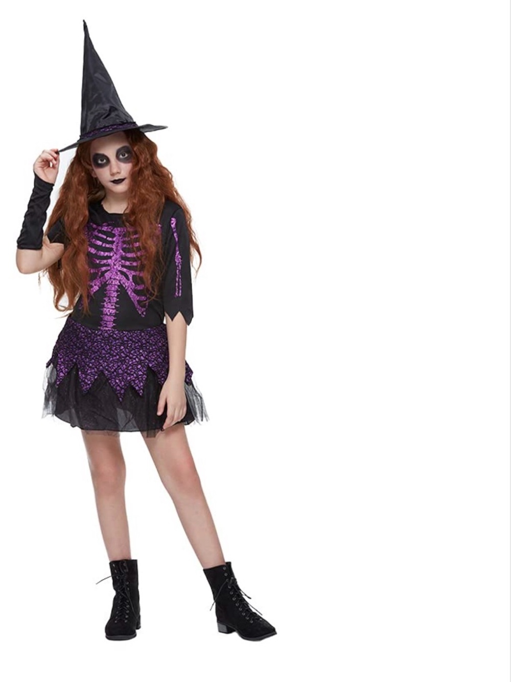 Smilify Girl’s Black and Purple Witch Skeleton Costume Dress